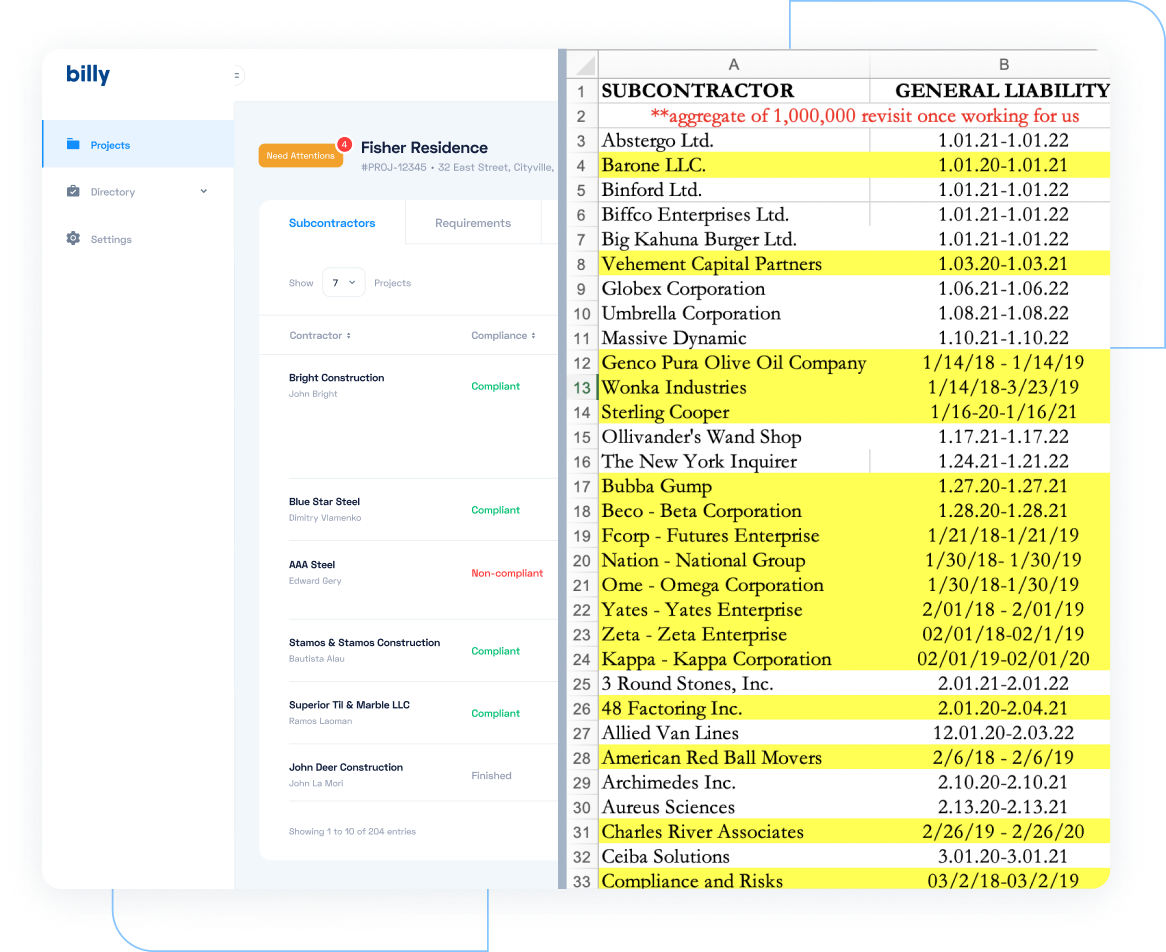 Photo of billy software compared to a spreadsheet